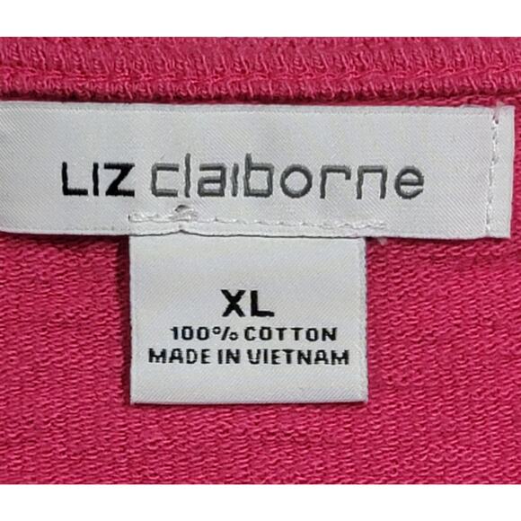 Liz Claiborne Pink V Neck Kangaroo Pouch Pocket Top XL Lightweight Soft Stretchy - Picture 4 of 6